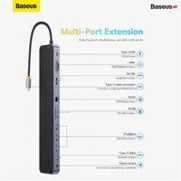 Baseus EliteJoy Gen2 11-Port Type-C HUB Adapter Dark gray（Type-C to HDMI*1+USB3.0*3+PD*1+VGA*1+SD/TF*1+RJ45*1+Type-C Data*1+3.5mm*1）