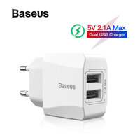 Baseus USB Charger 5V 2.1A EU Dual USB Charger Travel Wall Charger Adapter For iPhone Samsung HuaWei XiaoMi RedMi Realme Vivo appo Mobile Phone USB Charge Adapter LazadaMall