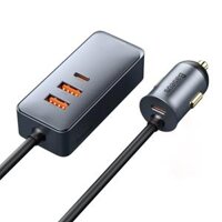 Baseus120W PPS Multi-Port Fast Charging Car Charger With Extension Cord 3U+1C Gray