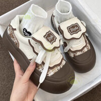 Bashamm [1425 Người Đã Thu Thập] Giày Thời Trang Mới Mùa Thu Đế Dày Tăng Chiều Cao Đa Năng Buộc Dây Giày Thường Có Nắp Lật Dễ Thương Xấu Đẹp Giày Tập Đức