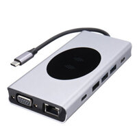 Basix 13 In 1 Triple Display USB-C Hub Docking Station Adapter With USB 3.0 / USB-C 2.0/ 15W Wireless Charger / 100W Typ