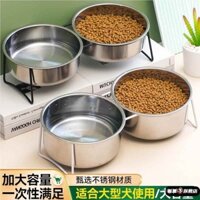 Bát ăn cho chó lớn đặc biệt, bát đôi bằng thép không gỉ dày, bát ăn cho thú cưng, nước uống, ăn uống hai trong một, chống tràn, bảo vệ cổ