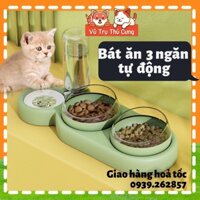 Bát ăn cho chó mèo kèm bình nước tự động 3 ngăn tiện lợi