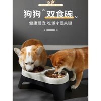Bát ăn cho chó nhỏ nâng cao, bảo vệ cổ, bát thức ăn đặc biệt cho chó, bát đôi bằng thép không gỉ nâng cao cho mèo