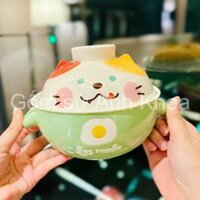 Bát Ăn cơm, Bát chè Đĩa sứ chén dĩa sứ Decor cao cấp Âu có nắp, Tô sứ úp mỳ bún, phở hoạ tiết heo xanhxinh yêu gomsudeco