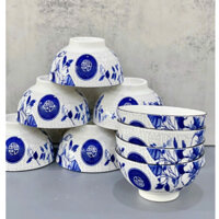 Bát ăn cơm chữ PHÚC - SET 10 CHÉN IN HOẠ TIẾT XANH 4D CHÉN SỨ NHẬP KHẨU KOREA STYLE - MS-009