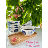 Bát ăn cơm chữ PHÚC - SET 10 CHÉN IN HOẠ TIẾT XANH 4D CHÉN SỨ NHẬP KHẨU