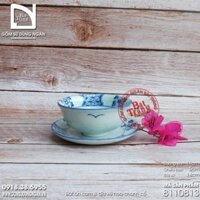 Bát ăn cơm kèm đĩa kê 14cm hoa chanh cổ bộ bát chiết yêu Bát Tràng giả cổ