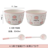 Bát ăn dặm cho bé gốm sứ Lợn hồng “Happy Pig 🐷 “ cao cấp nhiều hình dễ thương (2 bát + 2 thìa)