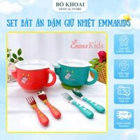 Bát ăn dặm giữ nhiệt EMMAKIDS - Bát chống đổ kèm thìa rĩa cho bé - Bố Khoai Store