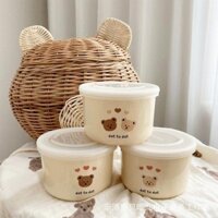 Bát ăn dặm gốm sứ cao cấp cho bé có nắp silicon hàng nội địa Trung