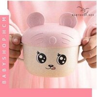 Bát ăn dặm kèm thìa lúa mạch có nắp đậy ngộ nghĩnh cho bé màu xanh lá,nón lưỡi trai