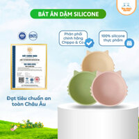 Bát ăn dặm silicon đế hít chống đổ cao cấp CHIPPIANDCO hình mèo có đế hít chống lật