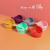 Bát ăn dặm Silicone chống đổ chống lật cho bé, kèm thìa silicon cán gỗ cao cấp khay ăn dặm hàn quốc