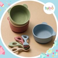 Bát ăn dặm Silicone đế hít kèm thìa màu pastel siêu cute