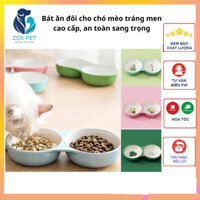 Bát ăn đôi cho chó mèo bằng sứ tráng men, sang trọng, nồi bật