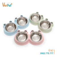 Bát ăn đôi cho chó mèo INOX vỏ nhựa chống trượt hình ếch con