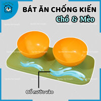 Bát ăn đôi chống kiến bằng nhựa cho chó mèo tiện dụng