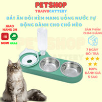 Bát ăn đôi thiết kế thông minh kèm máng uống nước tự động dành cho chó mèo