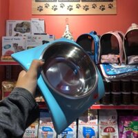 Bát ăn đơn cong nhựa xịn ruột inox cho chó mèo - Giao màu ngẫu nhiên