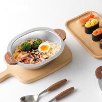 Bát Ăn Mì Ăn Liền Bằng Thép Không Gỉ 304 Kèm Muỗng Và Nĩa Bằng Gỗ