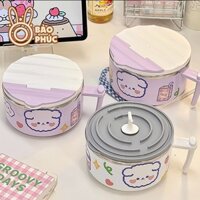 Bát ăn mì giữ nhiệt có lỗ thoát nước và nắp đậy, bát ăn 2 lớp chống nóng cao cấp tiện dụng họa tiết dễ thương