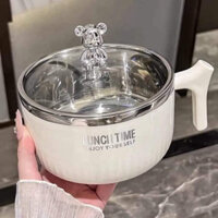 Bát Ăn Mì Lunch Time Chống Nóng Có Nắp Đậy - Ca Úp Mì Đa Năng Có Nắp Hình Gấu Bạc Cao Cấp