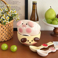 Bát Ăn Ngũ Cốc Fufu Cute - Set Bát Sứ Heo Cún Có Thìa Và Hộp Làm Quà Tặng Dễ Thương