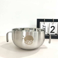 Bát ăn trẻ em bằng thép không gỉ 304 Bát súp hai lớp dày có tay cầm Bát ăn cho bé sốc @ -