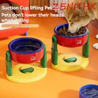Bát ăn uống cho mèo ZENIHX, Loại cốc hút Bảo vệ chậu đựng thức ăn cho thú cưng cột sống cổ, làm dày 3 bánh răng có thể điều chỉnh độ cao chống trượt Bát mèo đa năng có giá đỡ hộ gia đình