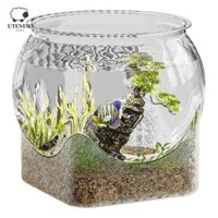 Bát cá tròn UTENEW, Bể cá để bàn có thể tháo rời siêu rõ ràng, Trang trí bằng nhựa đa chức năng 360 độ Xem xe tăng Trang trí để bàn
