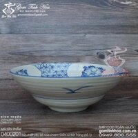 Bát chiết yêu Bát Tràng giả cổ hoa văn vẽ tay - Bát 20cm