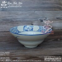 Bát chiết yêu Bát Tràng giả cổ hoa văn vẽ tay - Bát 18cm