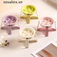 Bát cho mèo ăn chậm NOVALINX, Giá đỡ bát sắt tốc độ ăn chậm Bộ nạp xếp hình chó con, Bát gốm sứ nâng cao chống trượt dễ thương có giá để bàn uống