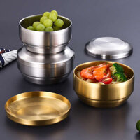Bát Cơm Hàn Quốc Có Nắp Inox 304 Bát Cách Nhiệt Hai Lớp Hộ Gia Đình Trẻ Em Bát Canh Nhà Hàng Hàn Quốc Bát Vàng
