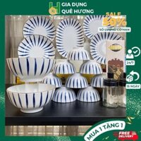 Bát đĩa bát tràng 20 chi tiết họa tiết Hạ Trúc, Set tô chén dĩa sứ ăn cơm gia đình hàng nhập khẩu cao cấp M144
