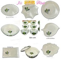 Bát đĩa Gốm Bát Tràng men kem vẽ mùi ngò gai siêu đẹp - Bán lẻ bộ bát đĩa ăn cơm - Phúc đẠT Ceramics