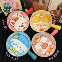 Bát đĩa sứ-Chảo béo tay cầm hình thú-chén dĩa ăn cơm đỏ, vàng, xanh cam Decor -bộ đồ ăn cute dễ thương LiLy Decor Home