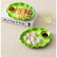 Bát đĩa sứ Decor, Đĩa đựng thức ăn có ngăn chấm kiểu dáng hình lá cải hàng nhập khẩu cao cấp siêu dễ thương size 26cm