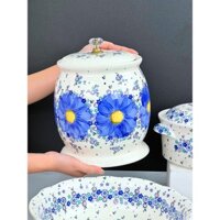 Bát Đĩa Sứ Đẹp, Hũ Muối Dưa, Bát Tô Họa Hoa Lưu Ly Xanh Dương Vẽ Tay Xuất Âu