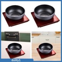 Bát gang dày Bát nhào di động có khay gỗ Dễ dàng làm sạch Mì Bát đá Hàn Quốc Bát Bibimbap cho gia đình