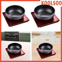 Bát gang dày Bát nhào di động có khay gỗ Dễ dàng làm sạch Mì Bát đá Hàn Quốc Bát Bibimbap cho gia đình