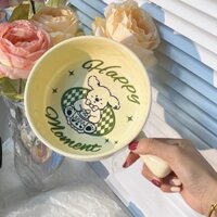 Bát Gấu Dẹt Có Tay Cầm Kèm Thìa  Sứ Siêu Xinh ATi