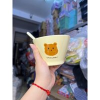 Bát Gấu Nâu Sứ Tặng Kèm Thìa Sứ Siêu Xinh Cho Bé Chén Đựng Cơm, Hoa Quả, Trái Cây Dầm