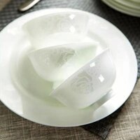 Bát Gia Dụng Jingdezhen Xương Sứ Bộ Đồ Ăn Bát Đĩa Thức Ăn Bộ Đồ Ăn Hoa Hồng Trắng Nhà Bếp Có Nắp Lò Vi Sóng Đơn Giản
