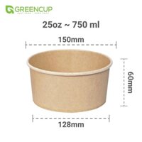 Bát Giấy Green Cup màu nâu (Kraft) 25oz loại 750ml đựng bánh, đồ trộn (50 chiếc kèm nắp)