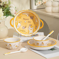 Bát gốm Bát ăn gia đình Phim hoạt hình Bát gốm kết hợp Bộ đồ ăn dễ thương Bộ bát đĩa