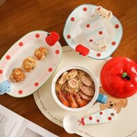 Bát Gốm Dễ Thương Trẻ Em Bát Cơm Đĩa Ăn Tối 2025 Phong Cách Mới Ăn Sáng Mì Ăn Liền Sữa Chua Bát Thìa Có Nắp