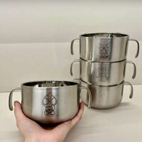 Bát hai tai bằng thép không gỉ 316l cho trẻ em Cách nhiệt hai lớp Chống bỏng Phim hoạt hình chống sốc KT Cat Piglet có tay cầm Bát đựng thức ăn bổ sung