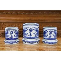 Bát Hương Ban Thờ Gia Tiên Họa Tiết  Rồng, Song Long Chầu Nguyệt Men Lam - Gốm Sứ Bát Tràng